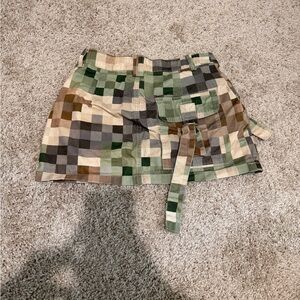 Fashion Nova Checkered Mini Skirt - Green and Tan